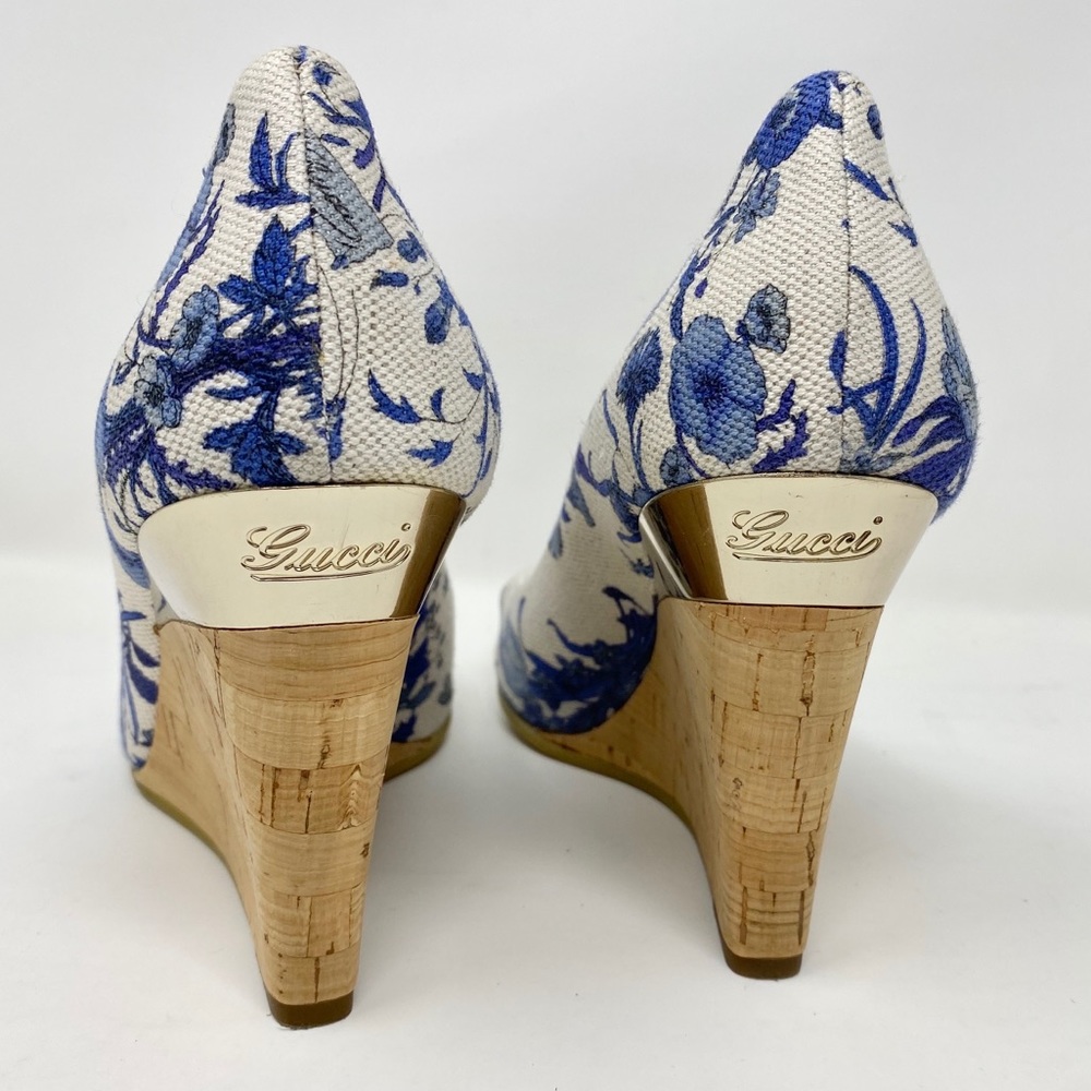Gucci Blue Floral Wedge Sandals